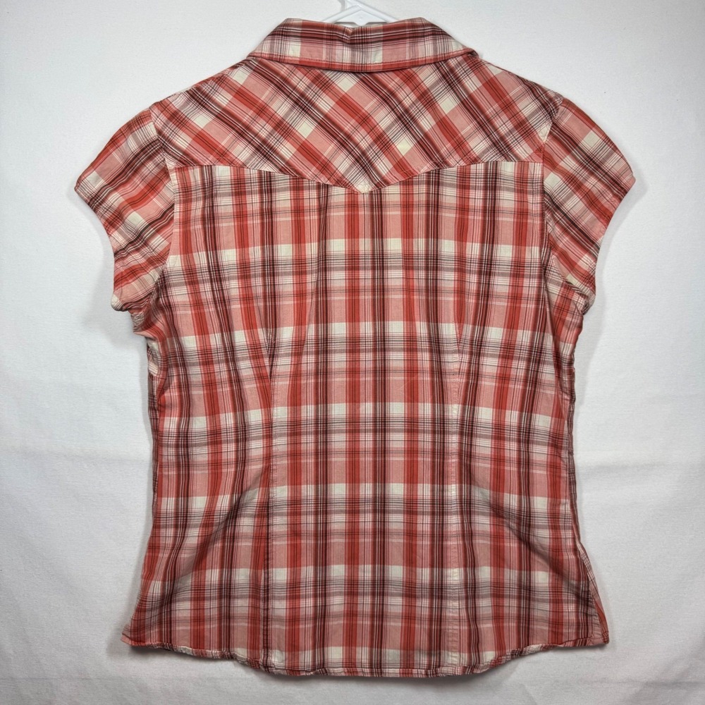 Arizona Jean Company Women's Plaid Pearl Snaps Short Sleeve Western Shirt Sz Lg - Picture 9 of 9